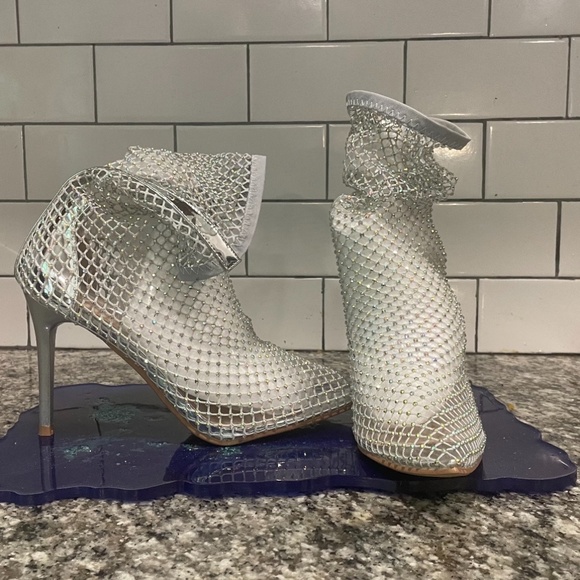 CUCCOO Trending Rhinestone Decor Hollow Out Stiletto Heeled Sandal Boots - Picture 6 of 6